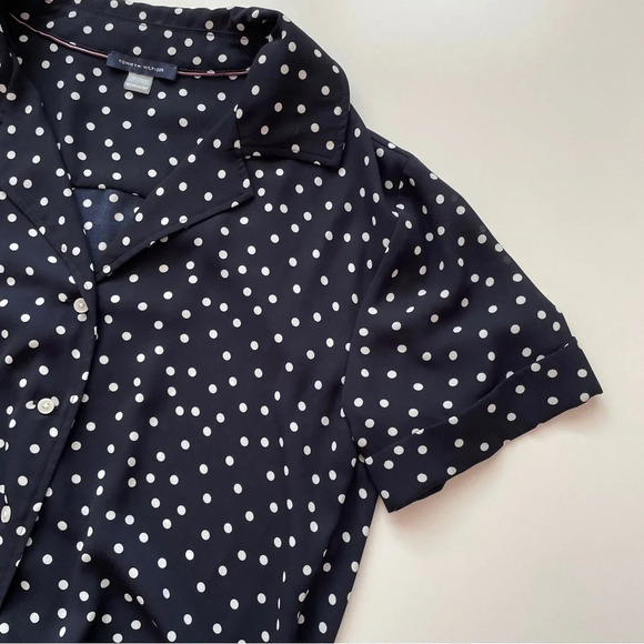 Tommy Hilfiger Navy Polka Dot Short-sleeve Front Tie Blouse Size XS - Picture 4 of 11